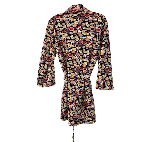 Cora J. Design Pie Print Robe Womens Size Small S Wrap Front Belt Made In USA - Picture 2 of 12